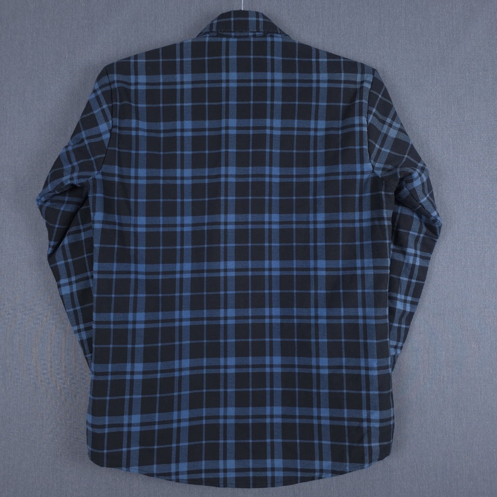 Fieldmaster Flannel Shirt Mens Medium 15.5 Black‎ Blue Plaid Quilt Lined Button - Picture 10 of 10